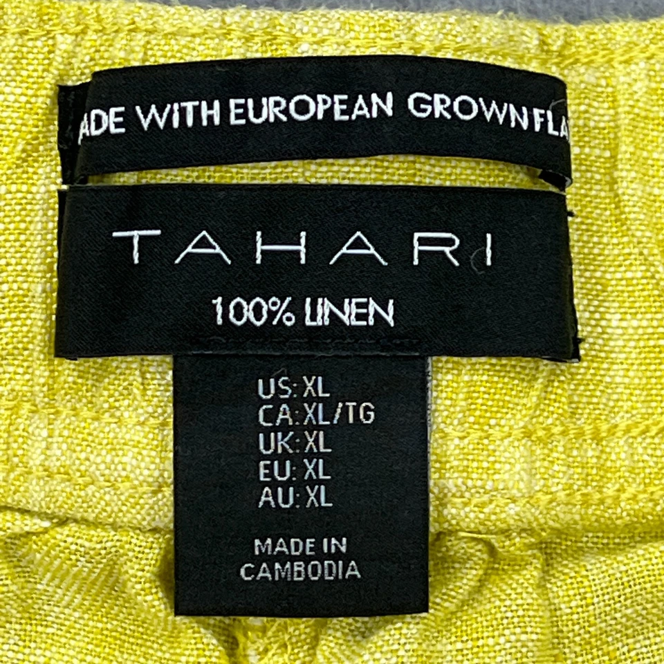 Pantalones Tahari para mujer XL amarillos 100 % lino pierna ancha tejido aireado Lagenlook Foto 3 de 4
