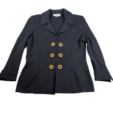 VTG St John Collection Marie Gray womens black knit jacket. Sz 10. gold buttons.