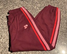 NEW L VS PINK WILD ROSE STRIPE-MAROON IVY FLEECE SWEATPANTS
