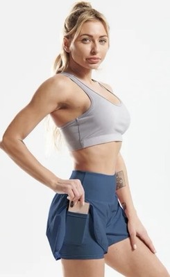 CADMUS 2 in 1 Women's Workout Shorts Size M Navy Blue Athletic Running Shorts