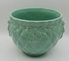 McCoy Diamond Quilted Leaf & Berry Green Flat Glaze Jardiniere Planter 7.5"hx9"d
