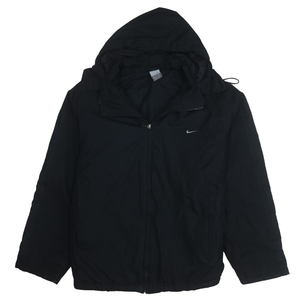 Nike Mens Windbreaker Jacket Black Hooded Full Zip Printed Swoosh Logo Coat XL