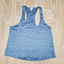 Victoria's Secret Blue Satin Monogram Logo Racerback Tank Top Size M New