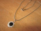 Black Bead & Rhinestone Pendant Chain Necklace Silver Tone — photo 1