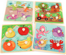 Wooden Peg Puzzles for Toddlers 1-3, Kids' Educational Preschool Peg Puzzle Toy,