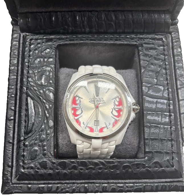 MINT RARE Von Dutch ANGEL Serial Numbered Large White Rubber Steel Bezel Watch