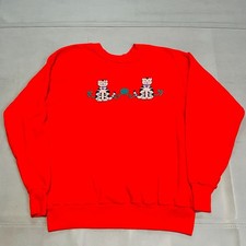 VTG 90s Red Sweatshirt L Cat Grandma Cute Crazy Cat Lady Holiday Kawaii Y2K-3695