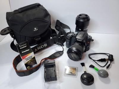 SONY Alpha A100 10.2MP Digital SLR Camera 2 Lenses Battery Manuals Bag & Extras