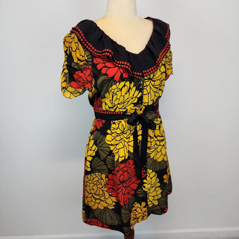 Vestido Leifsdottir Floral Seda Catedral Jardín Talla 12 Volantes Casa Retro Gótico Foto 3 de 4