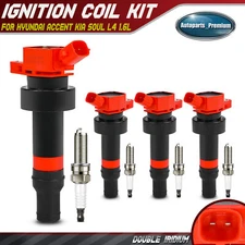 4x Red Ignition Coil & 4x Double Iridium Spark Plug Kit for Hyundai Accent Kia