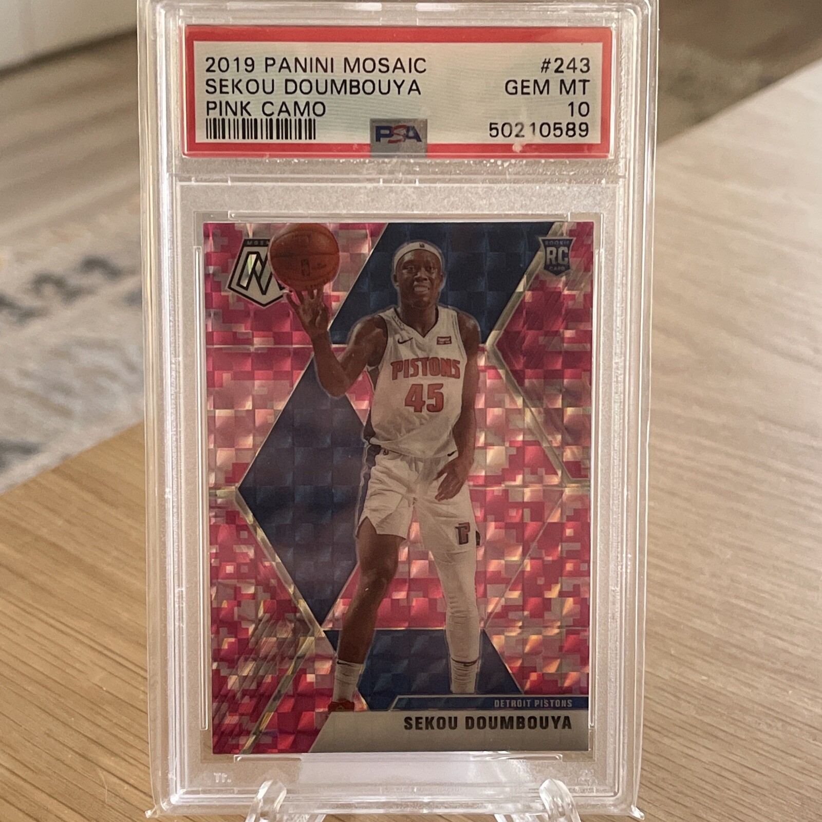 2019 Panini Mosaic Pink Camo #243 Sekou Doumbouya RC Rookie Gem Mint PSA 10