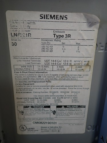 Siemens LNF221R 30 amp 240v 2 polos SIN fusionado exterior 3R desconexión DIS4055 - Imagen 8 de 9