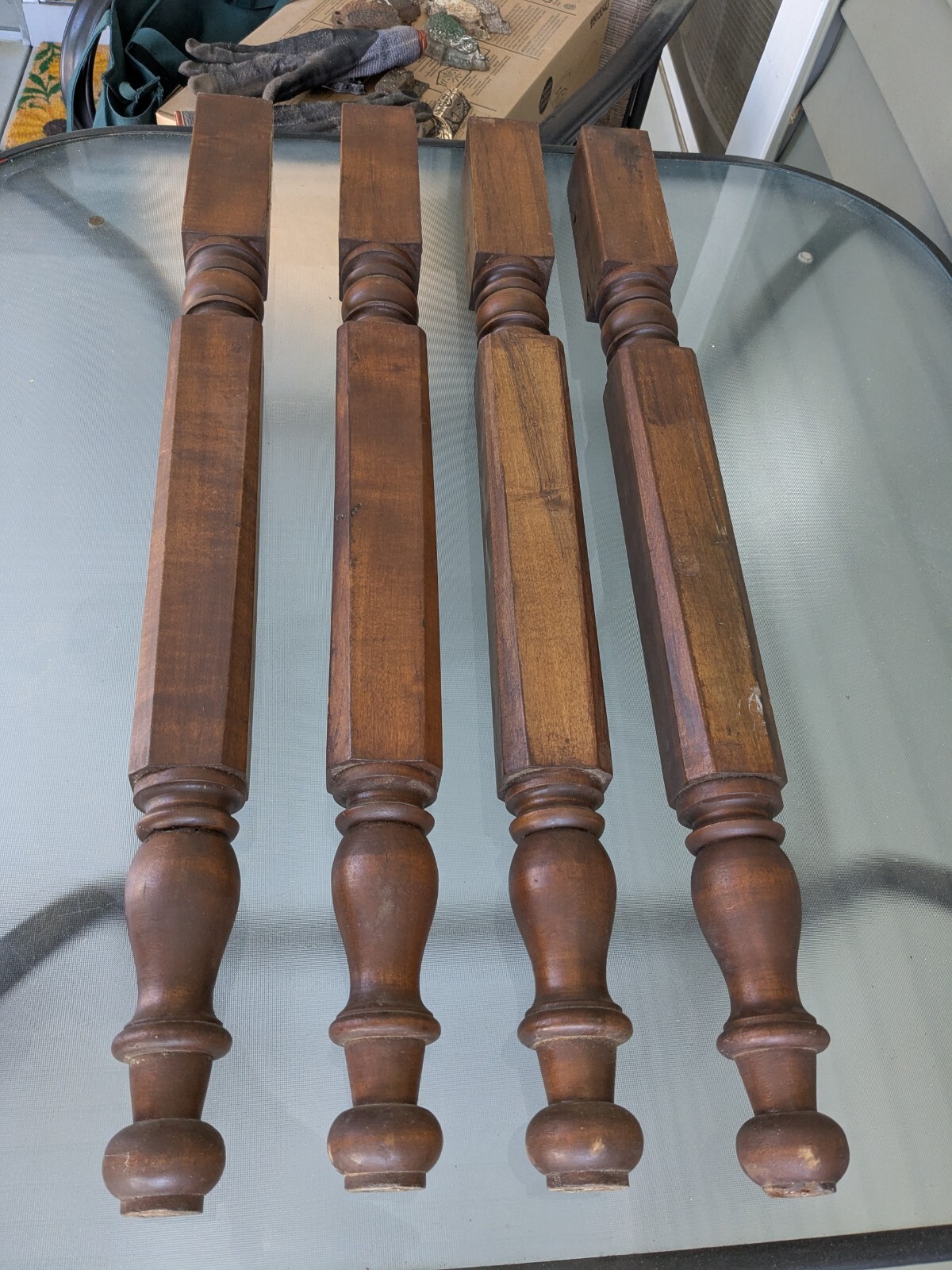 Antique Set 4 Early Salvaged Soft Maple Furniture Legs 28" Tall X 2" Wide