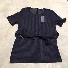womens tommy hilfiger navy blue pinstripe blouse shirt dress belted medium