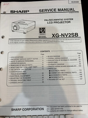 ORIG. SHARP XG-NV2SB XGNV2SB LCD PROJECTOR Repair & Service Manual *ORIGINAL*