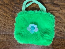 Furry Green Purse with White Flower. Girl's Purse