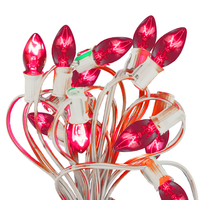 Outdoor Patio Valentine's Day String Lights Pink Bulbs & White Hanging