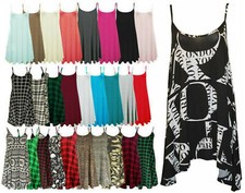 Womens Plain Cami Swing Dress Ladies Sleeveless Strappy Long Flared Vest Tops