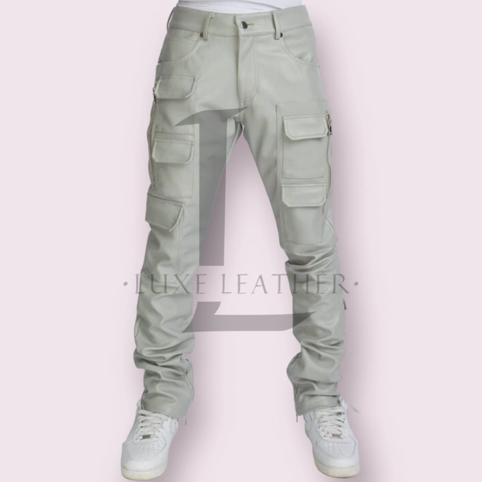 Men's White Leather Pant Genuine Lambskin Leather Pant Slim Fit Classic Style