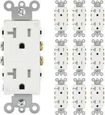 Outlet Decora Duplex Receptacle 20 Amp 125 Volt Tamper Resistant White 10 pack