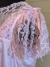 Vtg '70s Miss Elaine Peignoir Set Nightgown Gown Robe Nylon Pink Lace Ribbon S