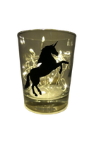 "Deko Teelicht Glas Windlicht Print \"Steigendes Einhorn\" Schwarz Handmad Teelicht"