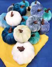 Decorative Pumpkins 16 PCS Velvet Pumpkin Assorted Blue White Pumpkin Crafts