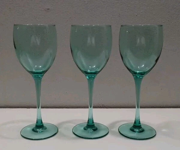 Lot 3 Luminarc Arcoroc Teal Aqua Wine Glasses Turquoise Tall Stemware