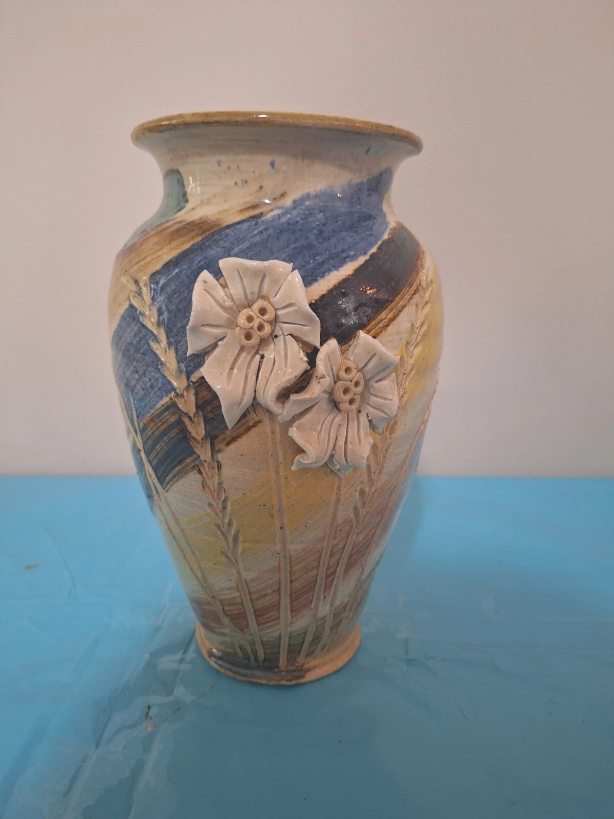 Large 9" Handmade Clay Flower Art Vase
