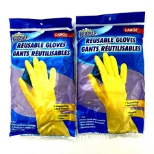 Heavy Duty Reusable Gloves 2 Packs 2 Pairs Scrub Buddies Size Large Yellow Latex