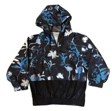 Ivy Park Ink Cloud Black Blue Floral Hooded 1/4 Zip Jacket Windbreaker Medium