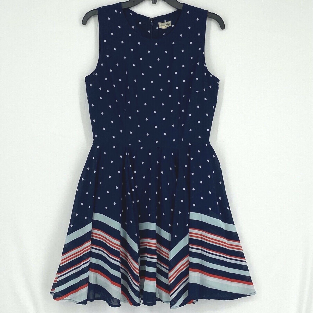 Maison Jules Womens Medium Sleeveless Dress Fit & Flare Blue Red Stripe  Polka Do | eBay