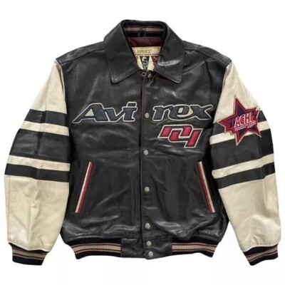 Men's Avirex 90s All Star Black Goalers Bomber Leather Jacket
