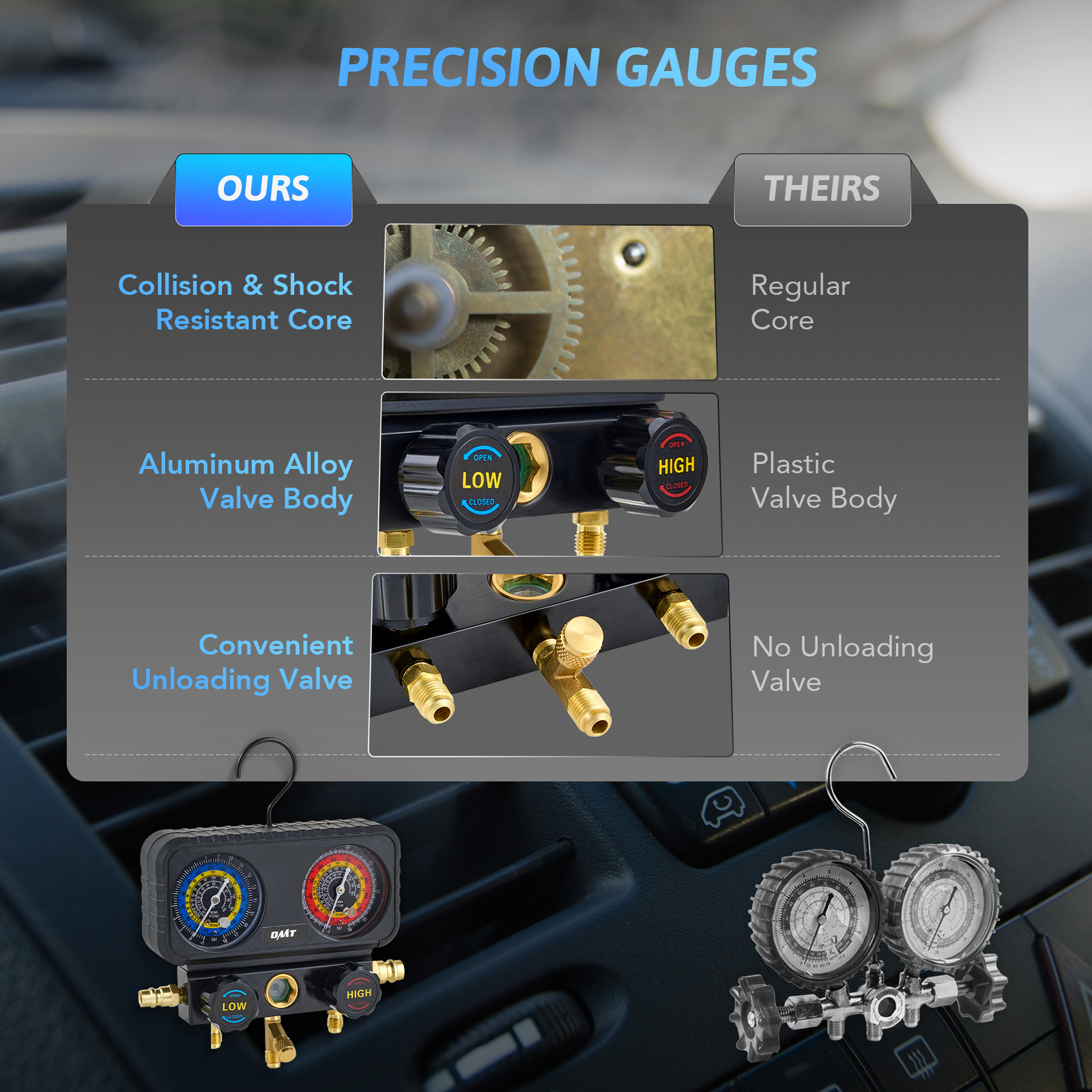 3 Way Air Conditioner Diagnostic Manifold Gauge Set For R1234yf Freon