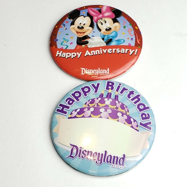 lot of 2 Disneyland Resort 3" Happy Birthday Button Pin + 2011