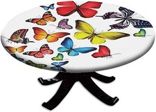 Butterfly Fitted Tablecloth Round Elastic Table cloth Waterproof Table Covers