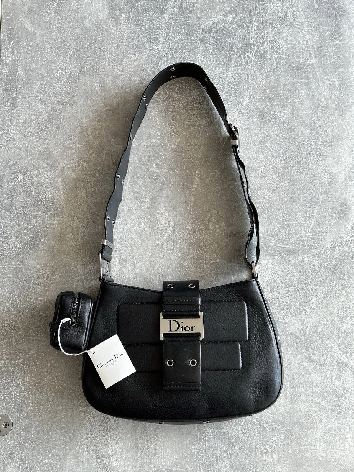 Sac bandoulière Christian Dior Street Chic Petite Columbus soirée cuir noir