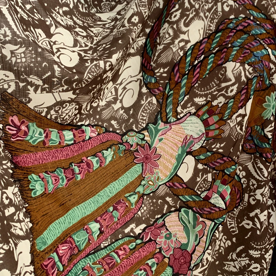 Bufanda de lana Nina Ricci 46"x47" - patrón barroco marrón y verde, vintage #a17 Foto 2 de 3