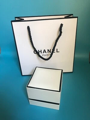CHANEL Ring/ Pendant /Earrings Gift Box + Gift Bag SET Authentic Black & White