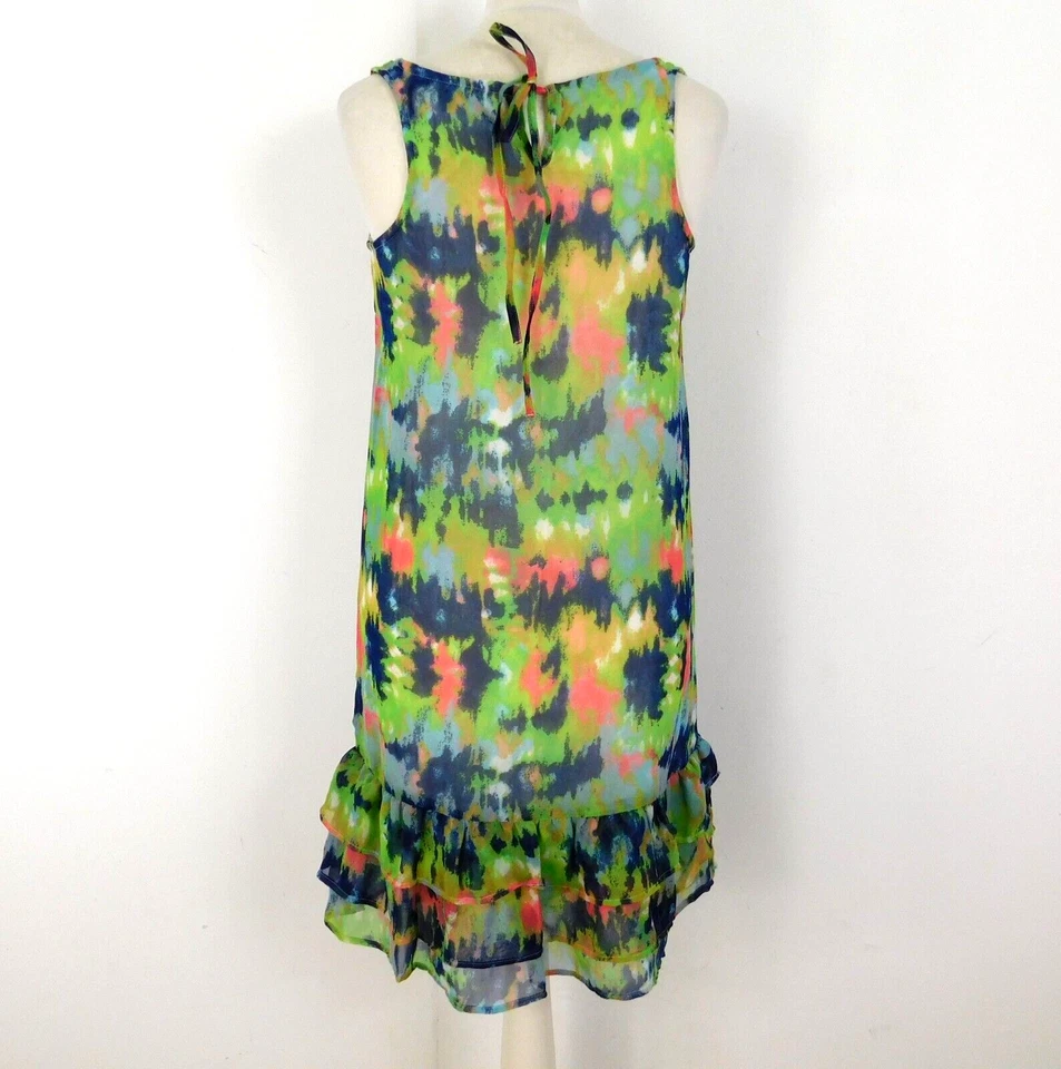 Vestido Tantra Verde Azul Sin Mangas Talla Mediana Dobladillo con Volantes Forrado Foto 3 de 4