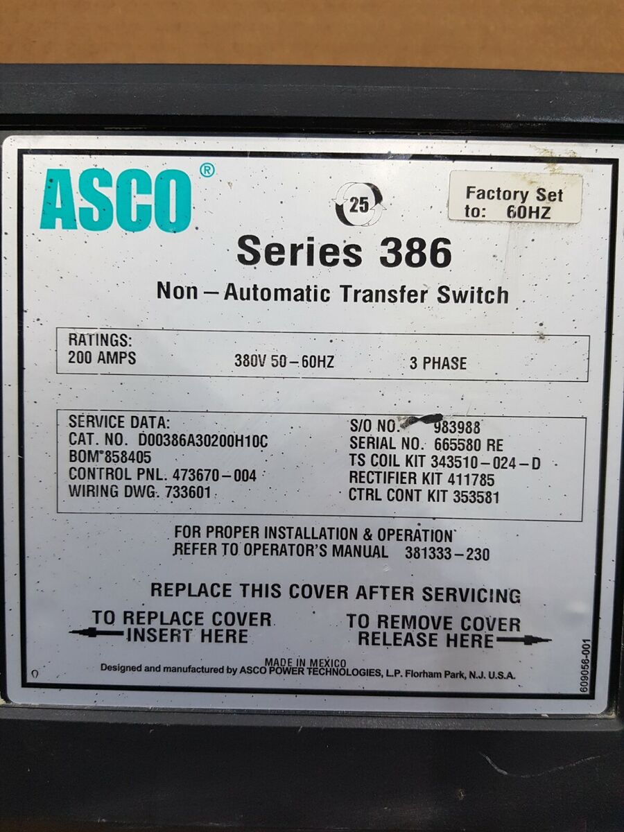 ASCO Series 386 Control Panel 473670-004non-automatic ASCO Series 386 Control Panel 473670-004non-automatic