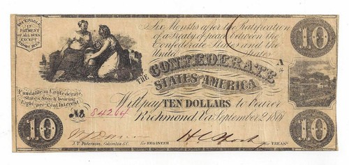 T-28 PF-9 Cr-236 1861 Confederate States of America $10 Note No.84264 - (05804)