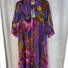 FARM Rio Floral Balloon Sleeve MIDI Shirtdress Purple Sz XS *MISSING BELT SHAWL