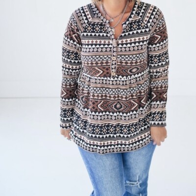 Womens Heimish Aztec Babydoll Top, Small, NWOT