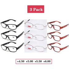 3 pack Reading Glasses 450 500 550 600 Lens Unisex Plastic Metal Frame