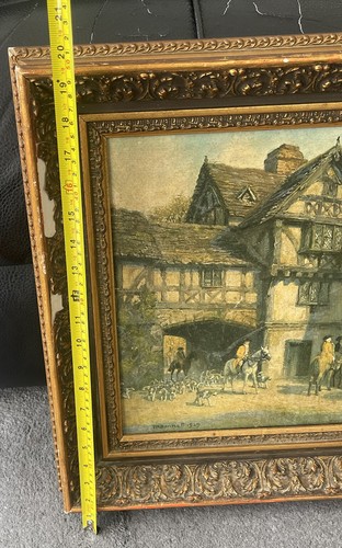 VTG F M Bennett Frame Painting Print “The Meet At The Manor" Art Large Textured - Picture 4 of 22