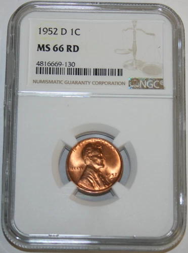 1952-D Wheat Cent Certified by NGC as 4816669-130 MS 66 RD