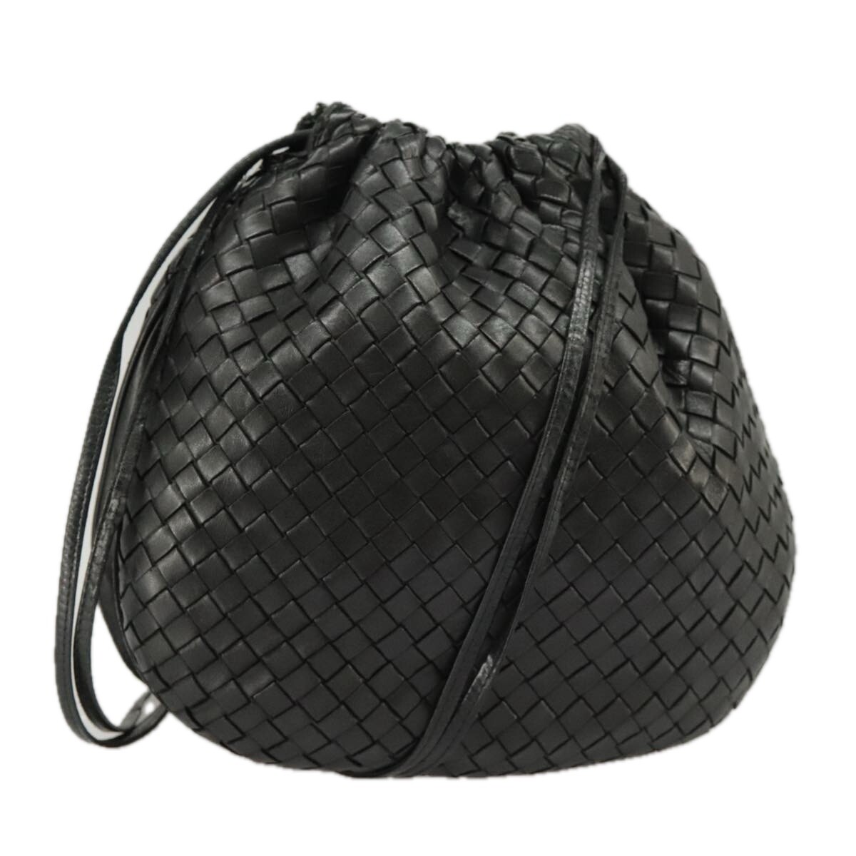 BOTTEGA VENETA INTRECCIATO Shoulder Bag Leather Black Auth bs19879 