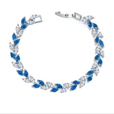 Gorgeous Woman Handmade Jewelry Rectangle Ocean Blue Topaz Gems Silver Bracelet