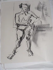 Figure life drawing nude expressive, charcoal/paper woman standing,   A1 size